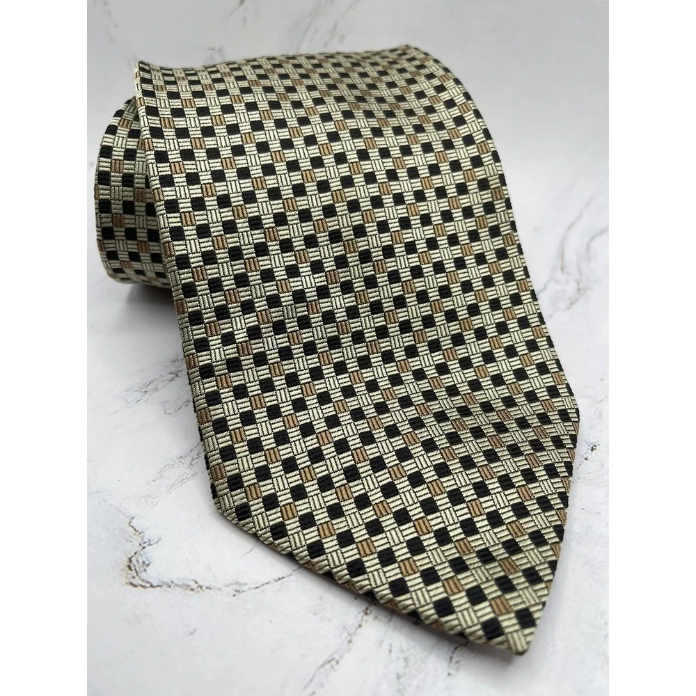 Valerio Garati Necktie Black & Tan Plaid  Silk Men's Tie 4